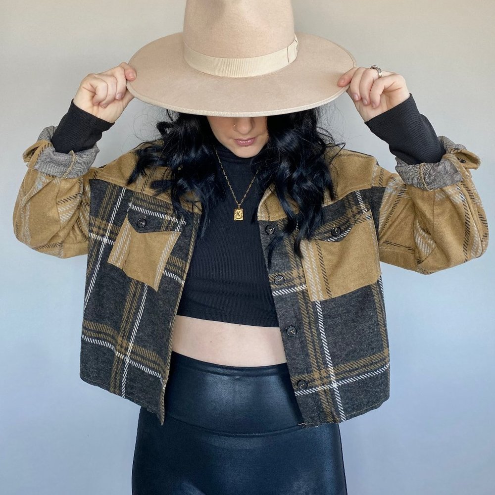 Tan Cropped Flannel